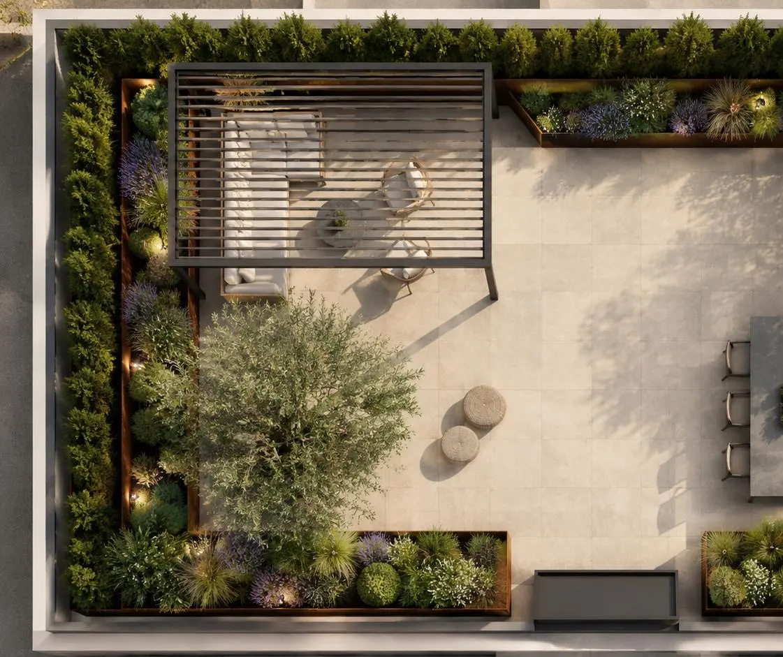Vista CAD dall&rsquo;alto di un progetto di terrazza